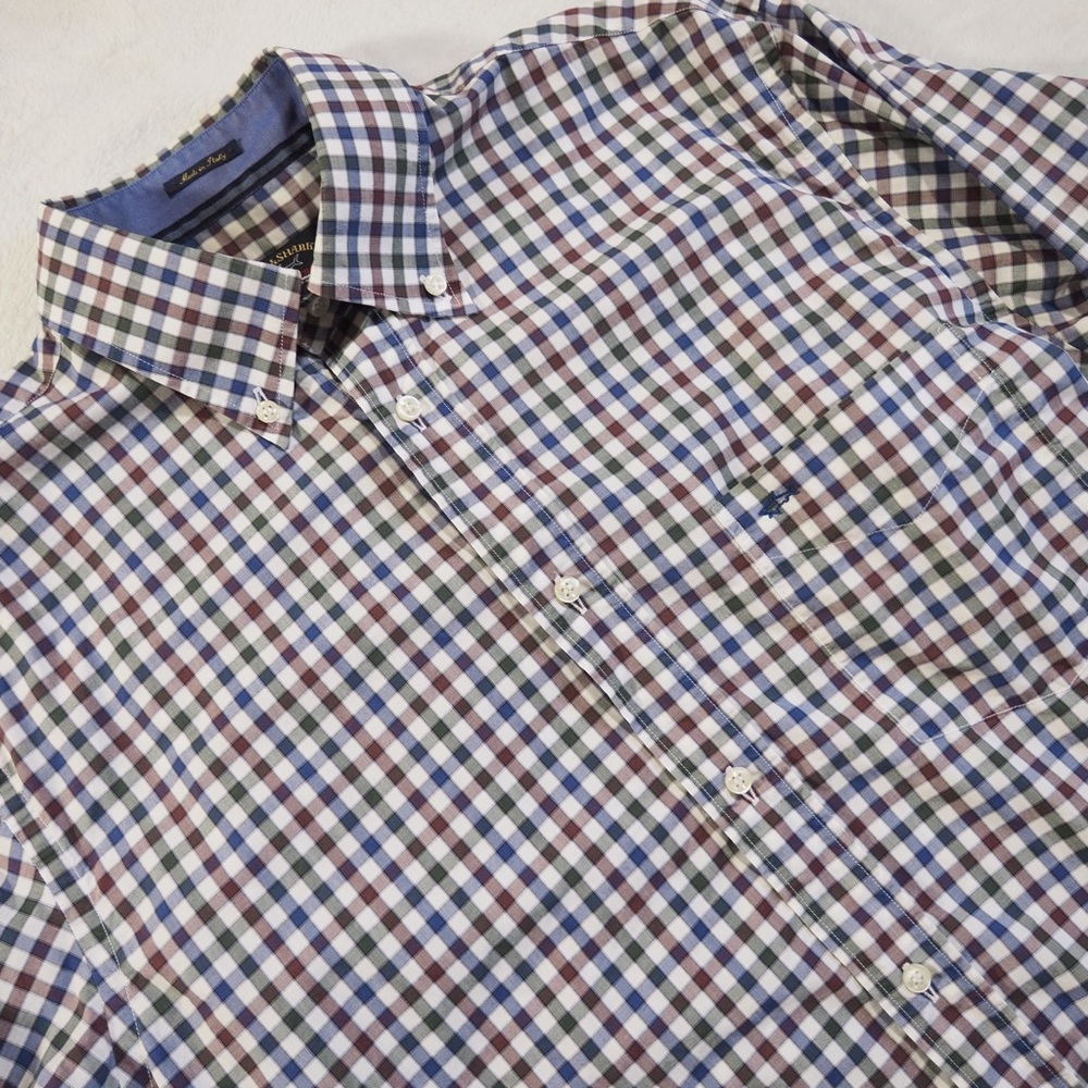 Paul & Shark Sz 41 Blue, White, Brown Checked Button-Down Shirt 100% Cotton